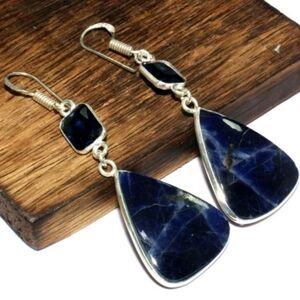 Sodalite, Iolite 925 Sterling Silver Handmade Drop Dangle Earrings